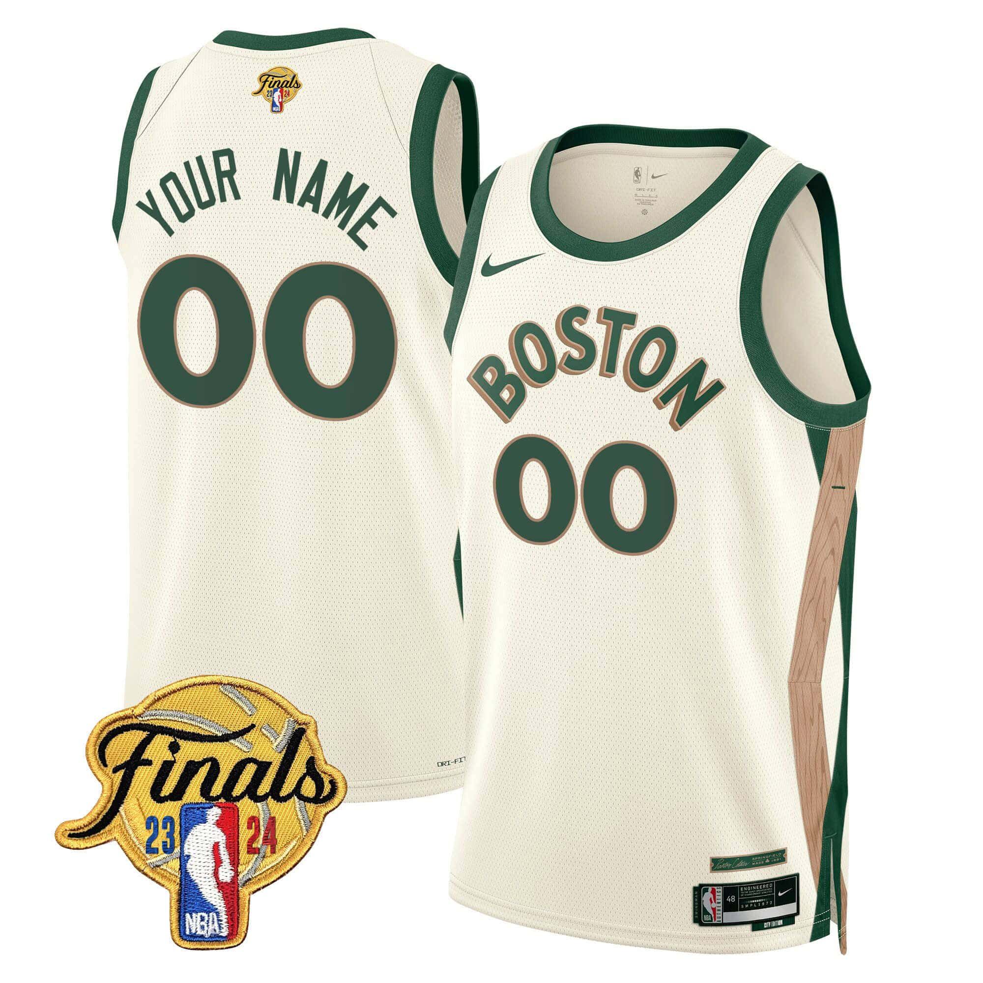 Men Boston Celtics Cream 2024 Nike Finals Patch Swingman Custom NBA Jersey